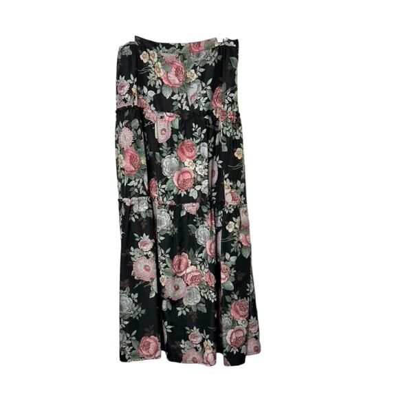 Vintage 70's Personal Division of Leslie Fay Rose Print Tired Maxi Skirt Size 18 - Picture 1 of 8